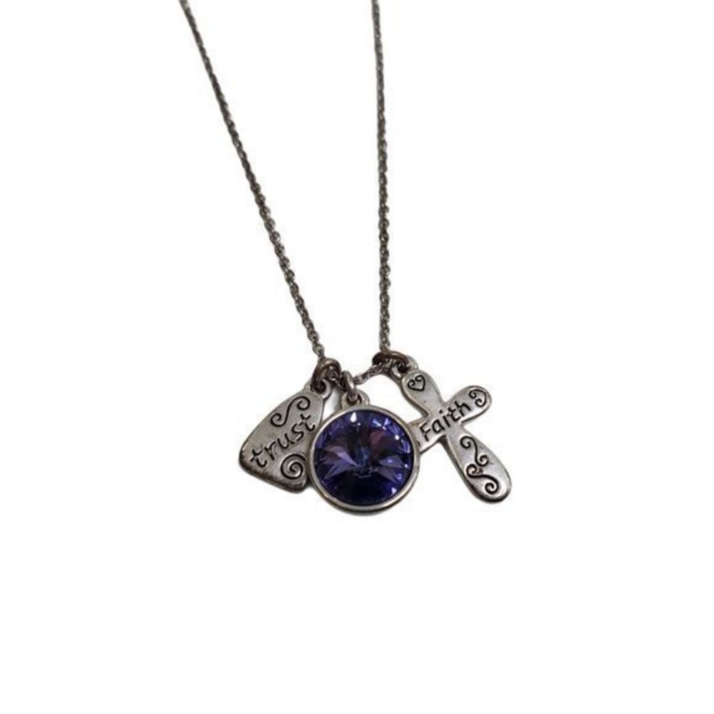 Trust Faith Necklace Cross Religious Purple‎ Rhines